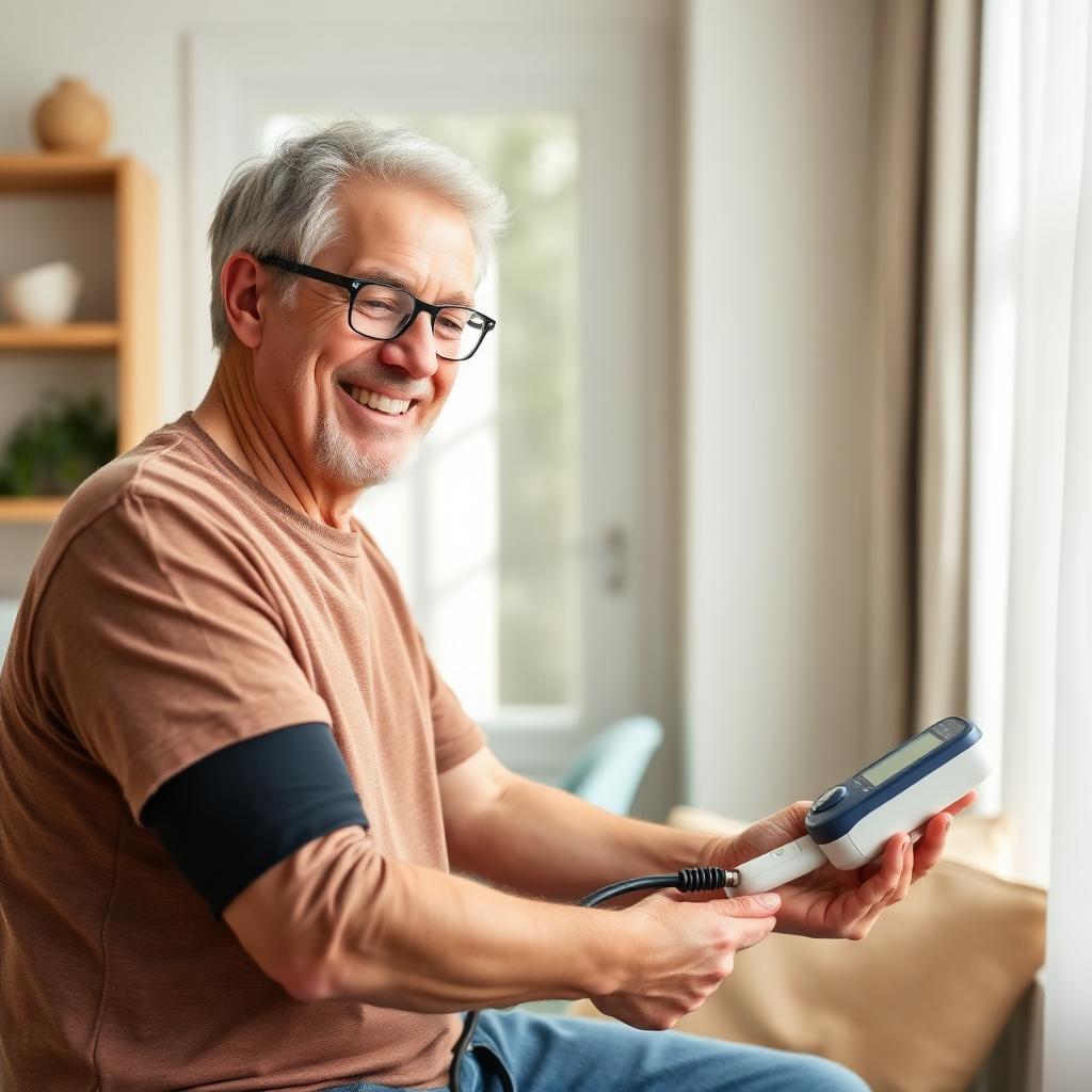 Person enjoying healthy lifestyle while monitoring blood pressure